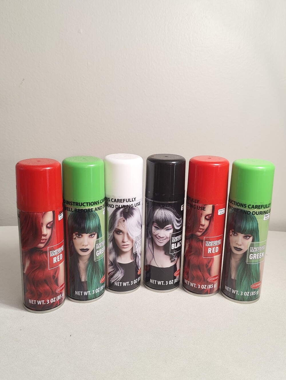 Temporary Hair Color Spray - Red, Green, White, Black (6-Pack)